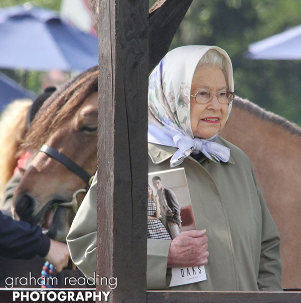 Queen watches her horses in the class 97 Copper Horse Arena